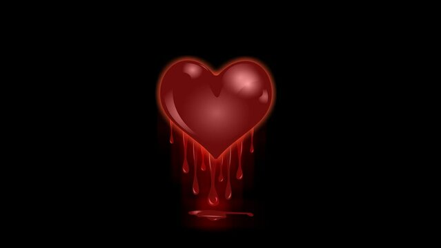 Red heart, animation on a dark background. A place to copy, a template.