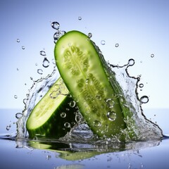 Cucumber and water drops, AI generated