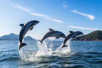 dolphins jumping in the sea, communicating through jumps and clicks