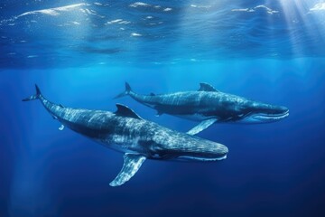whales producing different sound patterns in the deep blue ocean