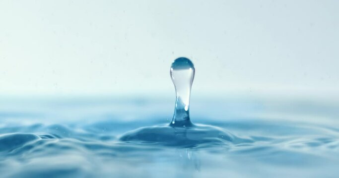Drop close-up of water falls in a super slow motion.