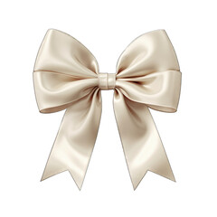 Ivory satin bow with ribbon isolated on transparent background