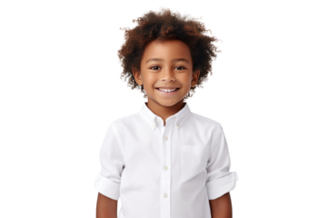 A happy cute african american boy wearing shirt isolated on transparent background.