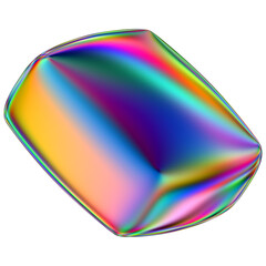 Iridescent geometric 3D shape isolated on a transparent background. Trendy abstract holographic design element.