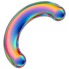 Iridescent geometric 3D shape isolated on a transparent background. Trendy abstract holographic design element.