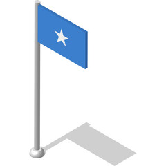 Isometric flag of SOMALIA in static position on flagpole. National banner of country in static, even position. PNG image on transparent background