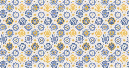 seamless pattern with flowers pattern of abstract shapes, seamless pattern with blue and white dots, decorative circular stripes seamless pattern design