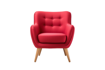 A red accent chair, armchair isolated on transparent background.
