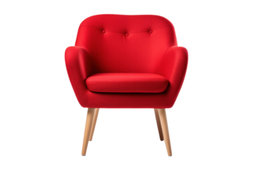 A red accent chair, armchair isolated on transparent background.