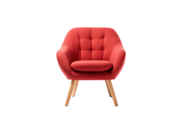 A red accent chair, armchair isolated on transparent background.