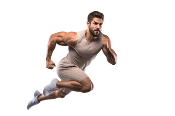 A sports man running and doing strength training isolated on transparent background. - Powered by Adobe
