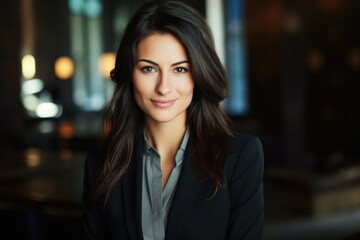 Obraz premium Portrait of young businesswoman in modern office.