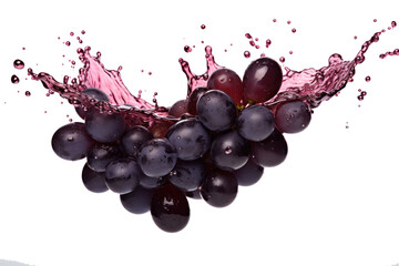 Black or dark red grape in water splash isolated on transparent background.