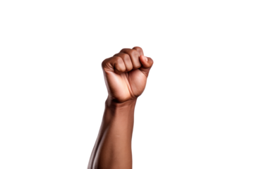 Close up of Raised fist isolated on transparent background.