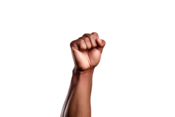 Foto op Plexiglas Close up of Raised fist isolated on transparent background. © tong2530