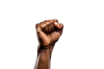Close up of Raised fist isolated on transparent background.