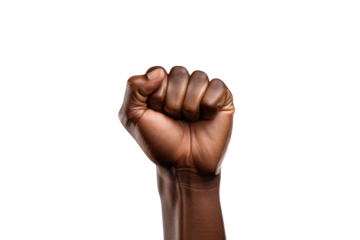 Close up of Raised fist isolated on transparent background.