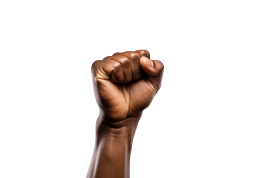 Close up of Raised fist isolated on transparent background.