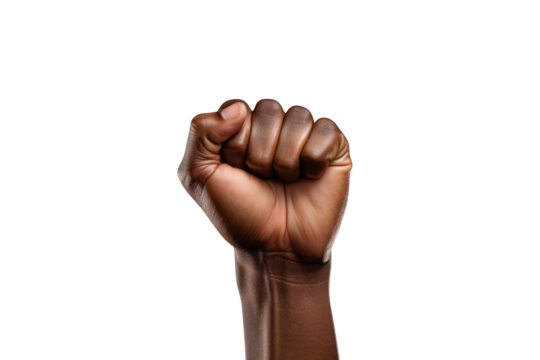 Close up of Raised fist isolated on transparent background.