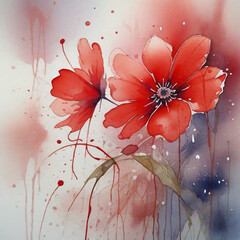 Red watercolor flowers. Hand-painted abstract botanical illustrations. flowers for wedding stationery, card printing