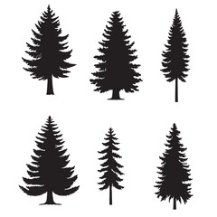 Isolated tree on the white background. Tree silhouettes. set of tree pine silhouette collections. Set for the design of various works, brochures, posters. 