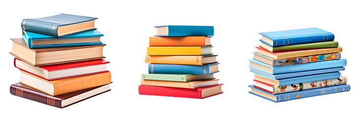 stack of children books isolated. Children books collection. Pile of children books. Children books isolated on transparent background.