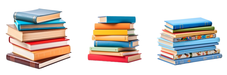 stack of children books isolated. Children books collection. Pile of children books. Children books isolated on transparent background.