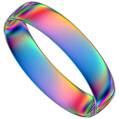 Iridescent geometric 3D shape isolated on a transparent background. Trendy abstract holographic design element.