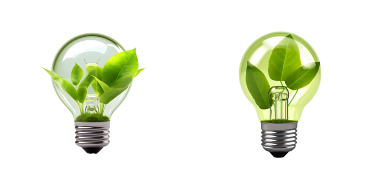 energy saving light bulb. Light bulb with leaf concept of green energy