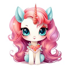 Fototapeta premium Cute cartoon 3d character unicorn on white background