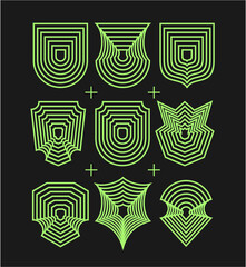 shields Y2K retro futurism vector graphic elements