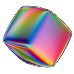 Iridescent geometric 3D shape isolated on a transparent background. Trendy abstract holographic design element.