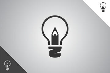 Pencil and bulb modern logotype. Perfect and minimal logo for business related to art, design and creativity industry. Isolated background. Vector eps 10. - obrazy, fototapety, plakaty