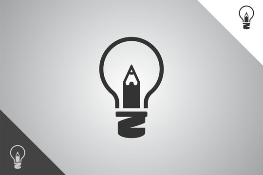Pencil and bulb modern logotype. Perfect and minimal logo for business related to art, design and creativity industry. Isolated background. Vector eps 10.