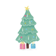Collection of hand drawn Christmas trees with decoration. Colorful isolated illustration