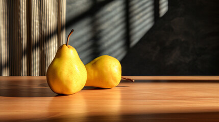 Pear on the table - obrazy, fototapety, plakaty