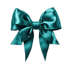 Metallic teal bow and ribbon isolated on transparent background