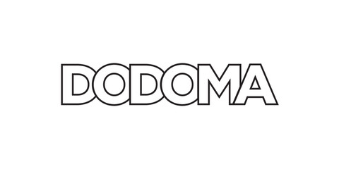 Dodoma in the Tanzania emblem. The design features a geometric style, vector illustration with bold typography in a modern font. The graphic slogan lettering.