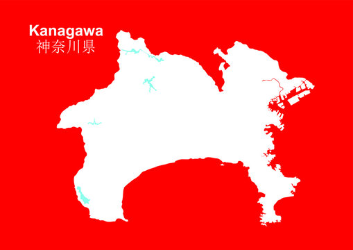 White map of Kanagawa Prefecture with red background