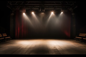 spotlights on an empty theatre stage - obrazy, fototapety, plakaty