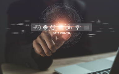 Data driven solution marketing concept. Collecting big data and analytics by ai technology. Artificial intelligence machine learning for business strategy digital global.