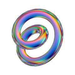 Iridescent geometric 3D shape isolated on a transparent background. Trendy abstract holographic design element.