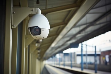 security camera installed at a train station - obrazy, fototapety, plakaty