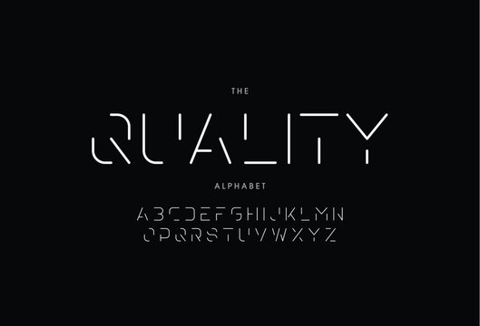 Stencil thin line style alphabet. Thin segment line font, minimalist type for modern futuristic logo, elegant monogram, digital device and hud graphic. Minimal style letters, vector typography design.