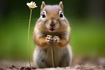a chipmunk stuffing its cheeks with seeds from a garden - obrazy, fototapety, plakaty