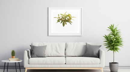 a white couch and plants in the living room mockup, in the style of graphic design poster art, uhd image