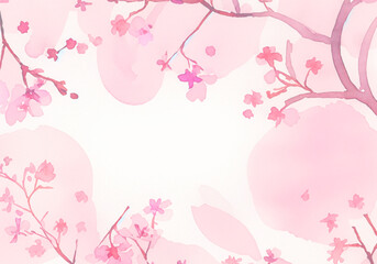 水彩で描いた美しい桜の花の花びらのフレーム背景