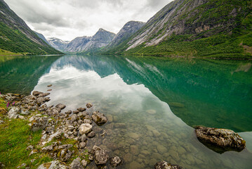 Reflections in lake in western Norway.