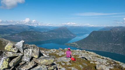 Hiking in Norway. Fjord view.