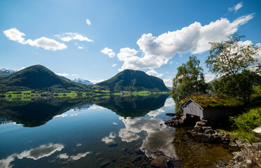 Reflections in lake in western Norway.